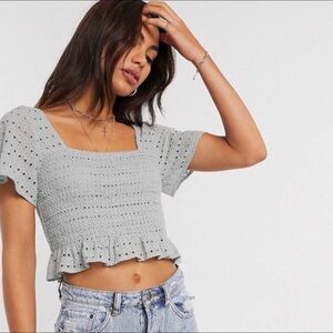 Ruffle Sleeve Eyelet Cropped Babydoll Top NWT‼️FINAL SALE